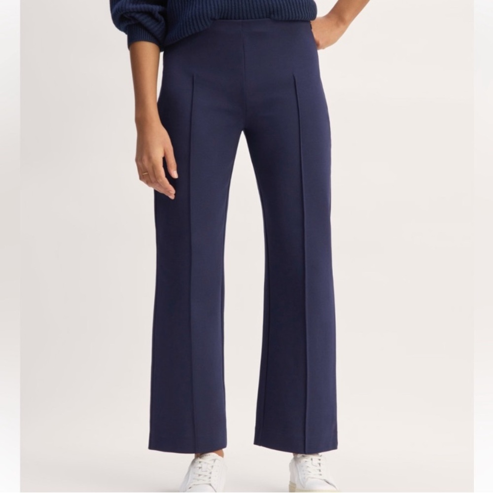 NWT Everlane The Dream Kick Flare Pin-tuck Side Zip Pull On Trouser Navy L - Picture 2 of 16